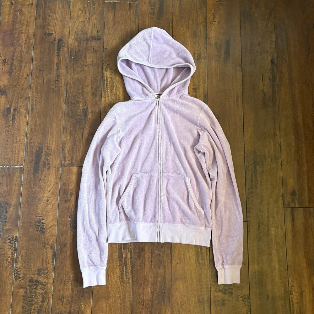 Y2K Juicy Couture Track Jacket Womens M Pink 2000s Graphic Velour Full Zip